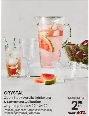 Stokes CRYSTAL Open Stock Acrylic Drinkware & Serveware Collection offer