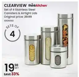 Stokes CLEARVIEW Set of 4 Stainless Steel Canisters & Airtight Lids offer