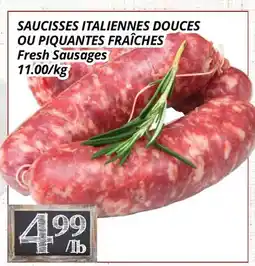 Supermarché PA SAUCISSES ITALIENNES DOUCES OU PIQUANTES FRAÎCHES | Fresh Sausages offer