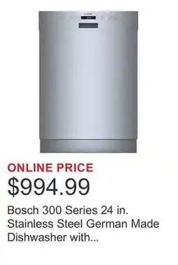 Costco Bosch 300 Series 24 in. Stainless Steel German Made Dishwasher with Third Rack offer