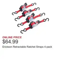 Costco Erickson Retractable Ratchet Straps 4-pack offer