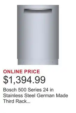 Costco Bosch 500 Series 24 in Stainless Steel German Made Third Rack Dishwasher with Pocket Handle offer