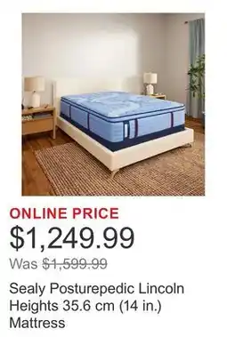 Costco Sealy Posturepedic Lincoln Heights 35.6 cm (14 in.) Mattress offer