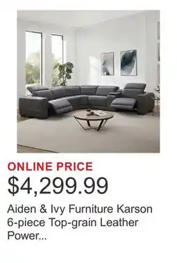 Costco Aiden & Ivy Furniture Karson 6-piece Top-grain Leather Power Reclining Sectional offer