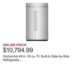 Costco KitchenAid 48 in. 30 cu. Ft. Built-In Side-by-Side Refrigerator with Platinum Interior offer