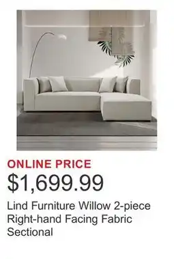 Costco Lind Furniture Willow 2-piece Right-hand Facing Fabric Sectional offer