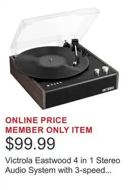 Costco Victrola Eastwood 4 in 1 Stereo Audio System with 3-speed Turntable, Espresso offer