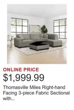 Costco Thomasville Miles Right-hand Facing 3-piece Fabric Sectional with Storage Ottoman offer