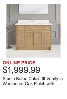 Costco Studio Bathe Calais III Vanity in Weathered Oak Finish with Engineered Stone Countertop offer