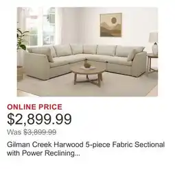 Costco Gilman Creek Harwood 5-piece Fabric Sectional with Power Reclining Footrests offer