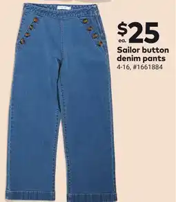 Giant Tiger Sailor button denim pants offer