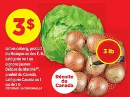Maxi LAITUE ICEBERG OU OIGNONS JAUNES DÉLICES DU MARCHÉ, SAC DE 3 LB offer