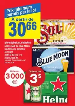Maxi BIÈRE HEINEKEN, HEINEKEN SILVER, SOL OU BLUE MOON, 24x330/355 mL offer