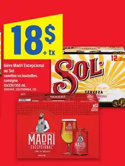 Maxi BIÈRE MADRI EXCEPCIONAL OU SOL, 12X330/355 ML offer