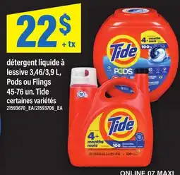 Maxi DÉTERGENT LIQUIDE À LESSIVE 3,46/3,9 L PODS OU FLINGS 45-76 UN. TIDE offer
