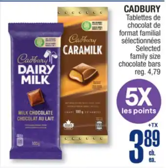 Jean Coutu CADBURY Selected family size chocolate bars offer