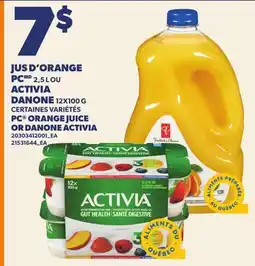 Provigo JUS D'ORANGE PC, 2,5 L OU ACTIVIA DANONE, 12X100 G | PC ORANGE JUICE OR DANONE ACTIVIA offer