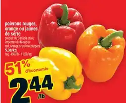 Super C POIVRONS ROUGES, ORANGE OU JAUNES DE SERRE | RED, ORANGE OR YELLOW PEPPERS offer