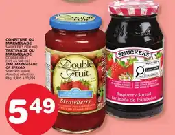 Marches Tradition SMUCKER'S (500 mL) OR DOUBLE FRUIT (375 ou 500 mL) JAM, MARMALADE OR SPREAD offer