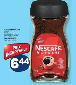 Marché Bonichoix NESCAFÉ RICHE ENCORE (100 to 170 g), CRÉMEUX ET SUCRÉ (16 or 18 sachets) INSTANT COFFEE offer