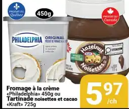 Pasquier Fromage à la crème Philadelphia 450g ou Tartinade noisettes et cacao Kraft 725g offer