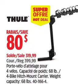 Canadian Tire Thule 4-Bike Hitch-Mount Carrier. Weight capacity: 68 lbs offer