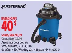 Canadian Tire MASTERVAC 30L Wet/Dry Vac. 4.0 peak HP offer