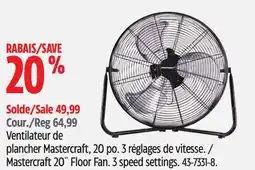 Canadian Tire Mastercraft 20˝ Floor Fan. 3 speed settings offer
