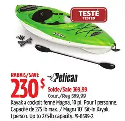 Canadian Tire Magna 10´ Sit-In Kayak. 1 person. Up to 275-lb capacity offer