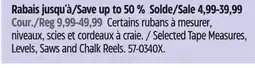 Canadian Tire Selected Tape Measures, Levels, Saws and Chalk Reels offer