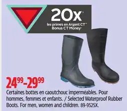 Canadian Tire Selected Waterproof Rubber Boots. For men, women and children offer