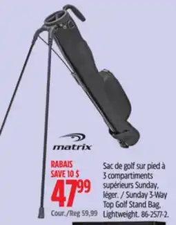 Canadian Tire MATRIX Sunday 3-Way Top Golf Stand Bag, Lightweight offer