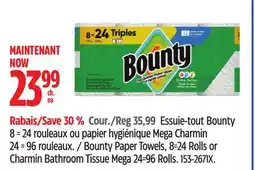 Canadian Tire Bounty Paper Towels, 8=24 Rolls or Charmin Bathroom Tissue Mega 24=96 Rolls offer