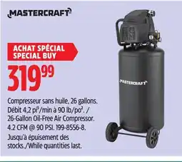 Canadian Tire MASTERCRAFT 26-Gallon Oil-Free Air Compressor. 4.2 CFM @ 90 PSI offer