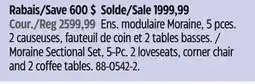 Canadian Tire Moraine Sectional Set, 5-Pc. 2 loveseats, corner chair and 2 coffee tables offer