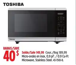 Canadian Tire Toshiba 0.9 Cu-Ft Microwave, Stainless Steel offer