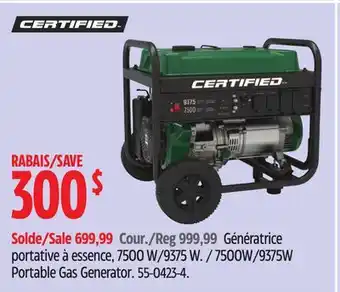 Canadian Tire CERTIFIED 7500W/9375W Portable Gas Generator offer