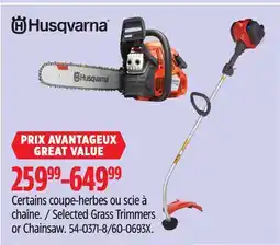 Canadian Tire Husqvarna Selected Grass Trimmers or Chainsaw offer