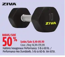 Canadian Tire Ziva Performance Hex Dumbbells. 5-lb to 60-lb offer