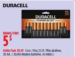 Canadian Tire Duracell 20/AA Alkaline Batteries offer