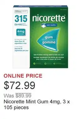 Costco Nicorette Mint Gum 4mg, 3 x 105 pieces offer