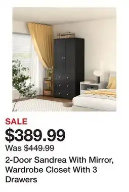 Wayfair 2-Door Sandrea With Mirror, Wardrobe Closet With 3 Drawers offer