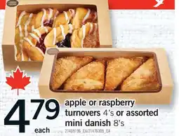 Fortinos APPLE OR RASPBERRY TURNOVERS, 4'S OR ASSORTED MINI DANISH, 8'S offer