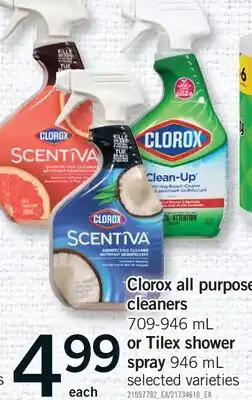 Fortinos CLOROX ALL PURPOSE CLEANERS, 709-946 ML OR TILEX SHOWER SPRAY, 946 ML offer