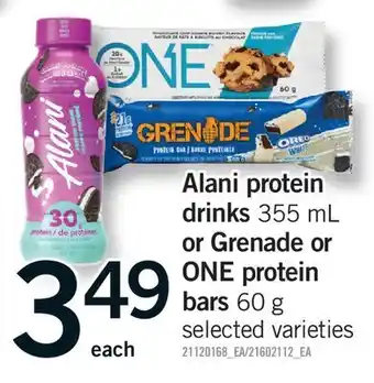 Fortinos ALANI PROTEIN DRINKS, 355 ML OR GRENADE OR ONE PROTEIN BARS, 60 G offer