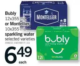 Fortinos BUBLY, 12X355 ML OR MONTELLIER, 10X355 ML SPARKLING WATER offer