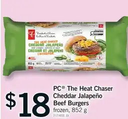 Fortinos PC THE HEAT CHASER CHEDDAR JALAPEÑO BEEF BURGERS offer