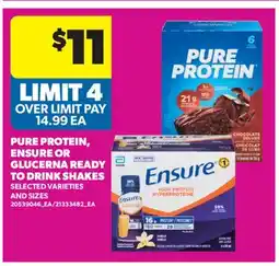 Real Canadian Superstore PURE PROTEIN, ENSURE OR GLUCERNA READY TO DRINK SHAKES offer
