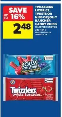 Real Canadian Superstore TWIZZLERS LICORICE, TWISTS OR NIBS OR JOLLY RANCHER CANDY ROPES offer
