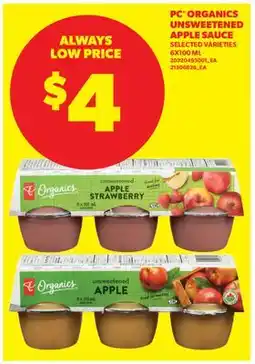 Real Canadian Superstore PC ORGANICS UNSWEETENED APPLE SAUCE offer